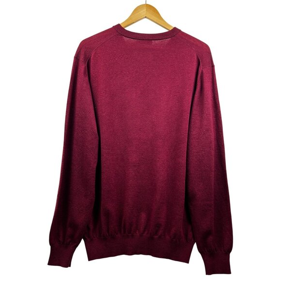 Tom James Sweater Mens XL 100% Merino Wool Burgundy Classic Knit Fall Winter - Picture 2 of 6